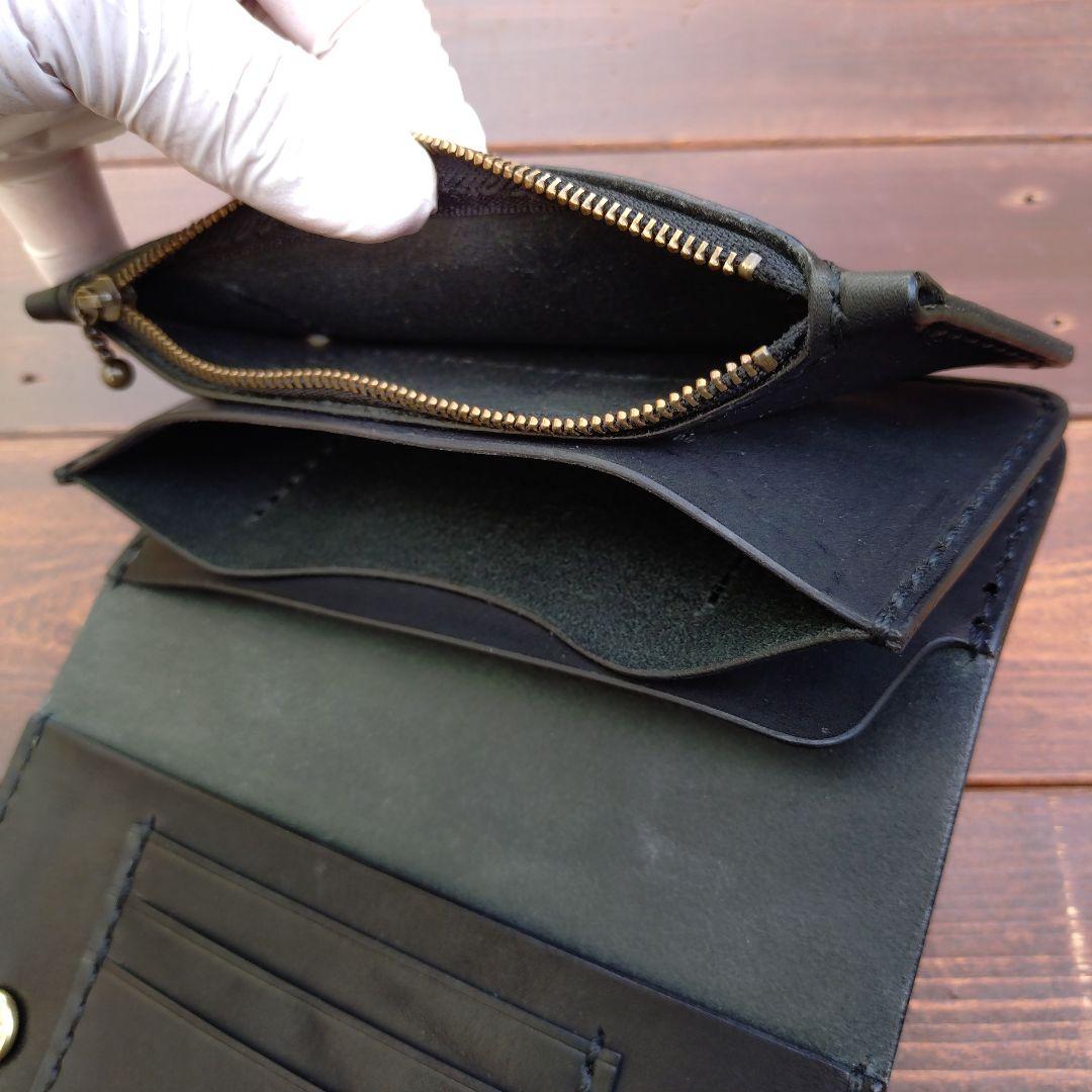 栃木オイルレザー❗️セミロングトラッカーウォレット❗️総手縫い[ハンドメイド品]