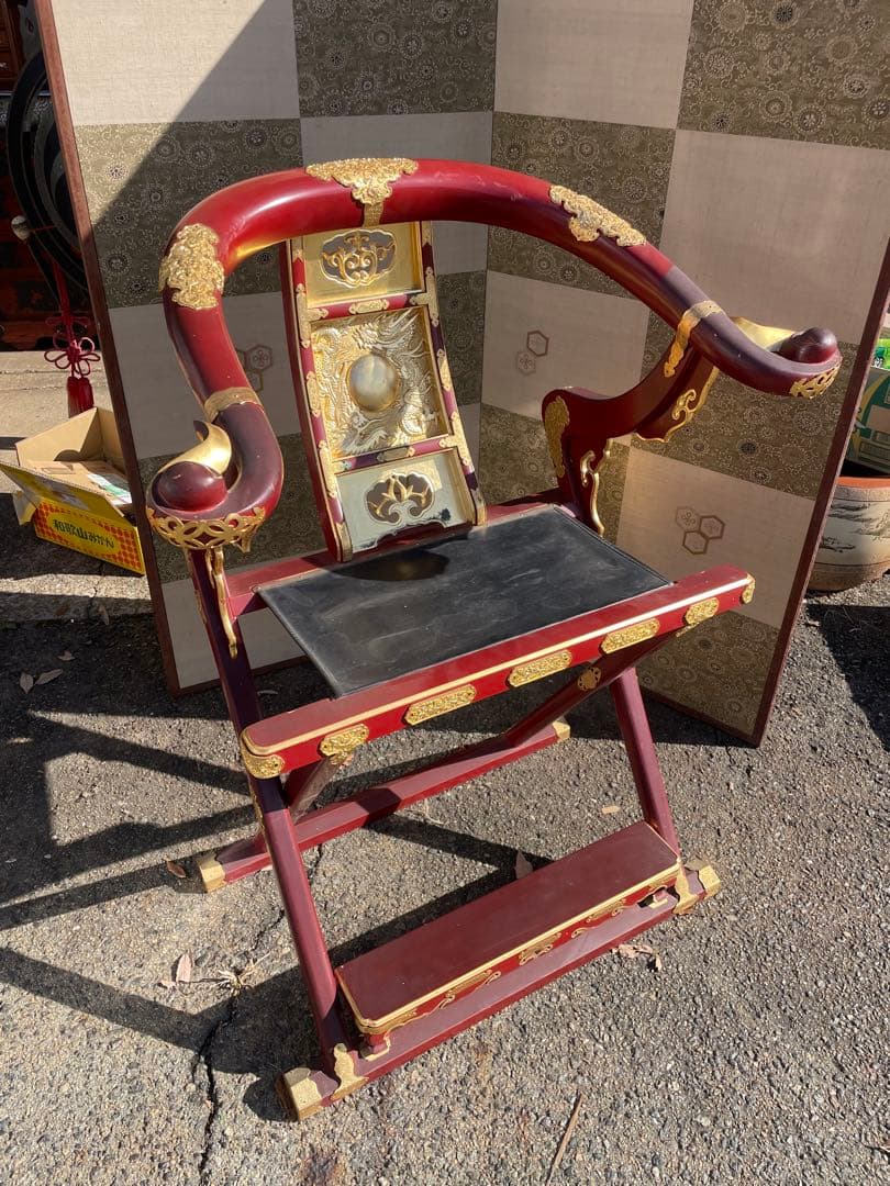 寺院仏具 ルーツ型本曲録 平安寺 住職/僧侶の椅子 漆塗/金箔/