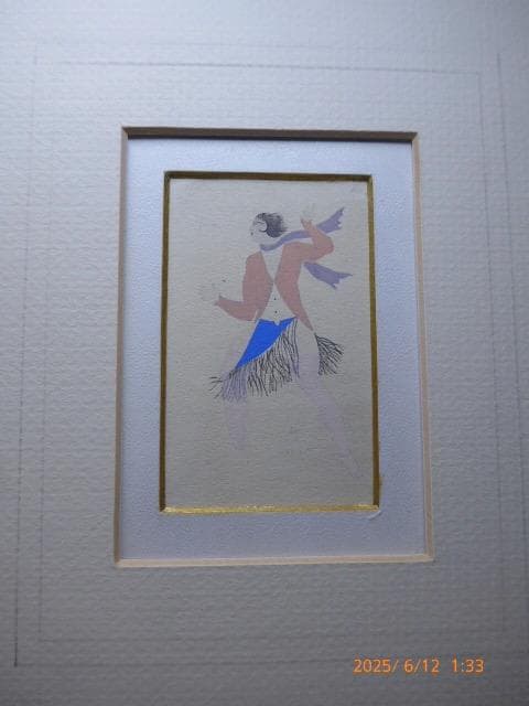 藤田嗣治のバレエ・スエドワのバレエ衣装デザイン画　エッチングに手彩色　版上サイン