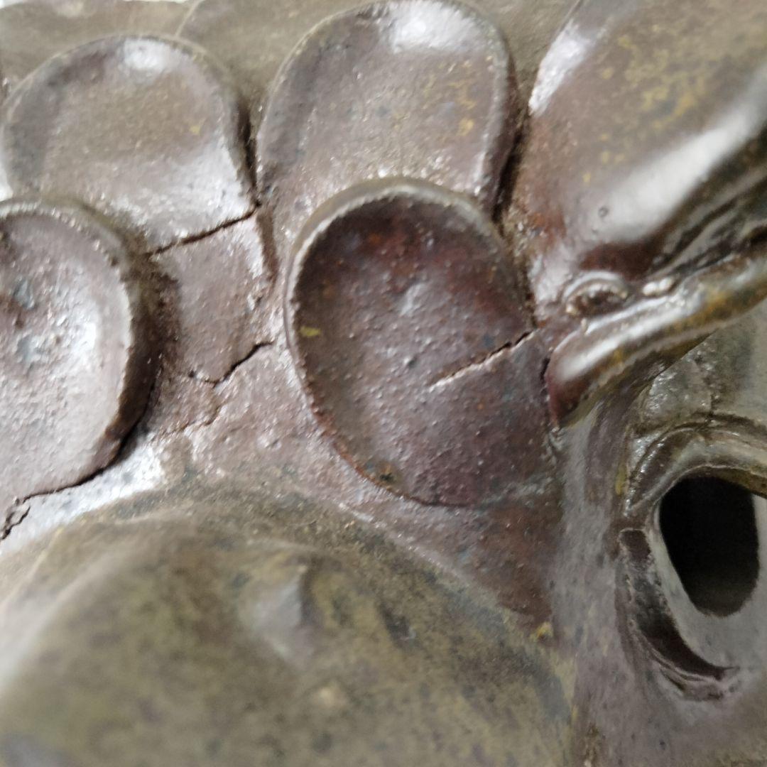 X119-1 備前焼 ミミズク 透かし細工 置物　BB