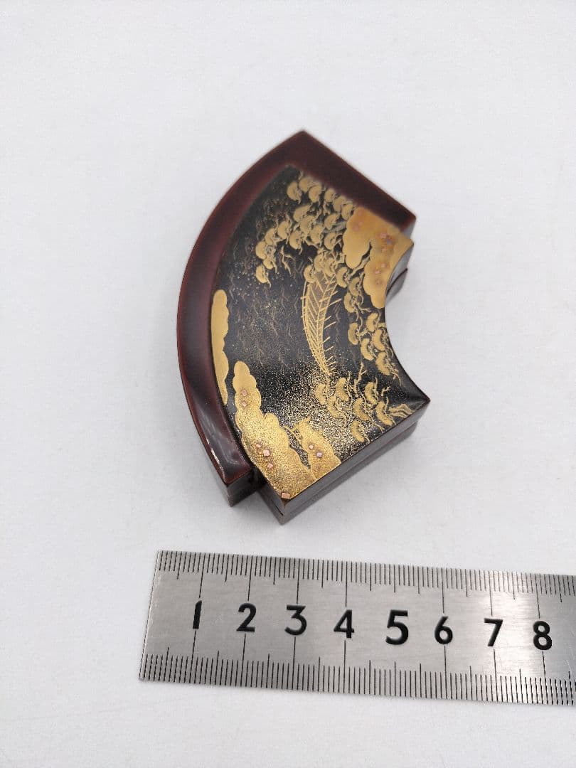 【セール】b813【新品・未使用】香合 重扇面 住吉蒔絵 中林一星 木箱 茶道具