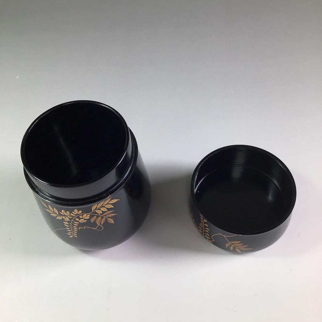 Ｐ８３４　棗　『祥雲作』『黒漆塗』『藤蒔絵』『胴締棗』　共箱　茶道具