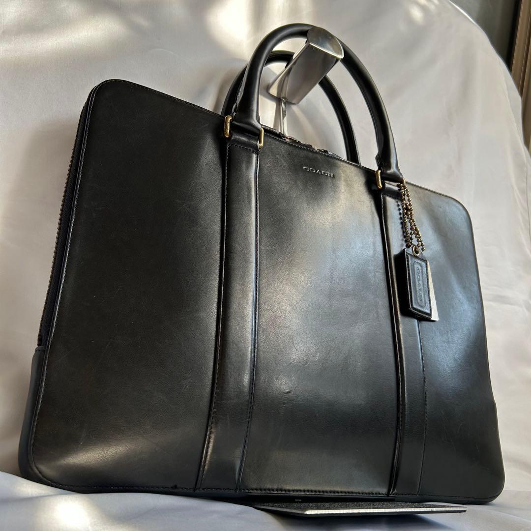 【希少】COACH コーチ ブラック 本革 薄型 ビジネスバッグ ブリーフケース