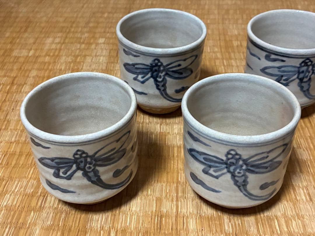 茶道具 安南蜻蛉紋 湯呑 【清水六兵衛窯】五客揃い 在印 共箱