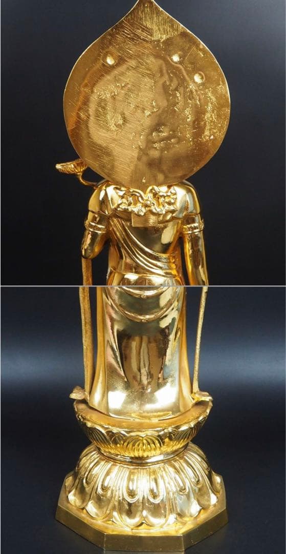送料無料 銅製金仕上げ大型聖観音菩薩立像 高さ62cm