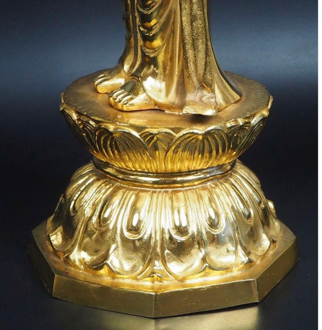 送料無料 銅製金仕上げ大型聖観音菩薩立像 高さ62cm