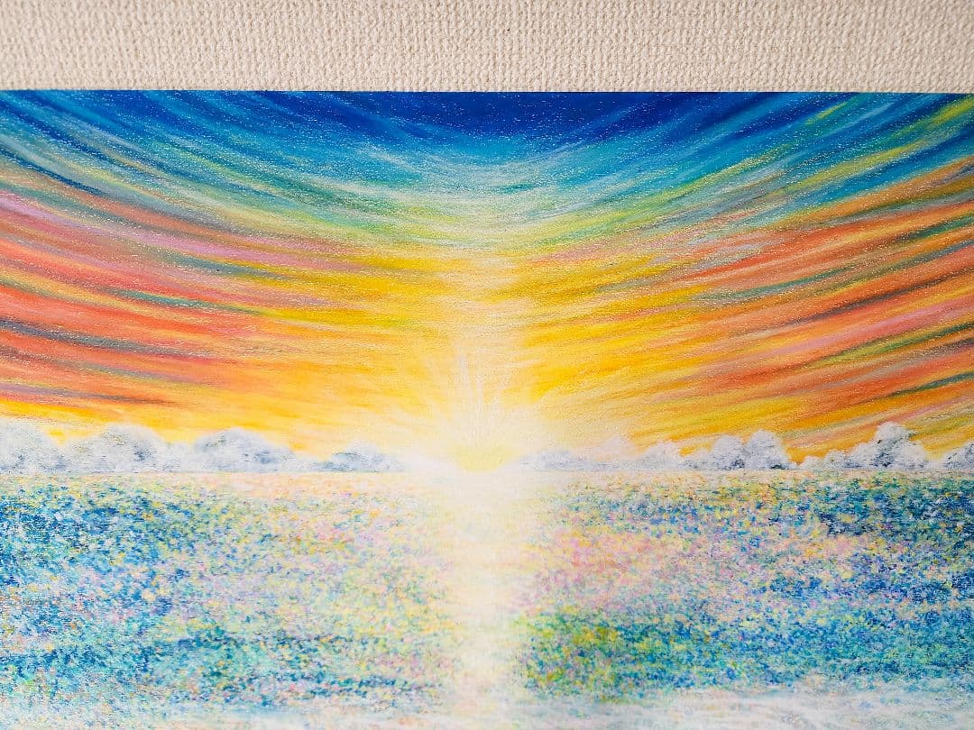 海の絵　風景画　パステル画　絵画　アート　印象派　海　雲　インテリア　抽象画