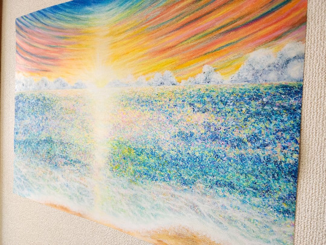 海の絵　風景画　パステル画　絵画　アート　印象派　海　雲　インテリア　抽象画