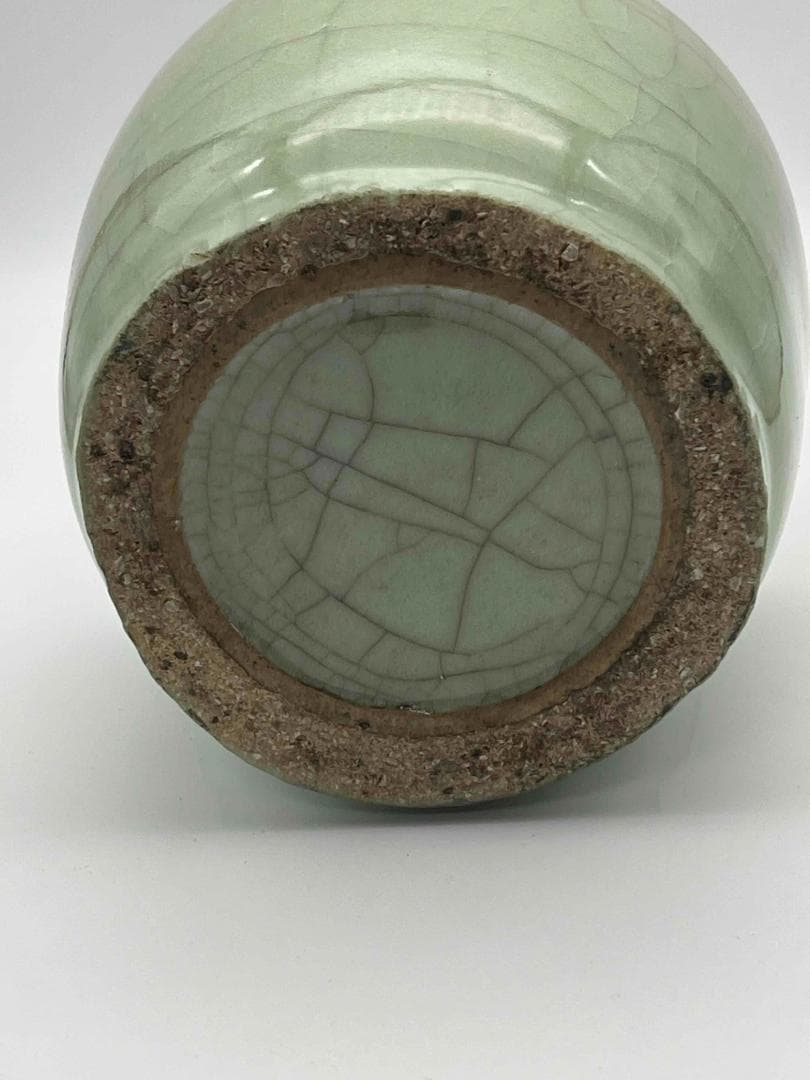 南宋～元時代 青磁貫入花瓶 汝官窯 龍泉窯 花入 茶道具(E-78)