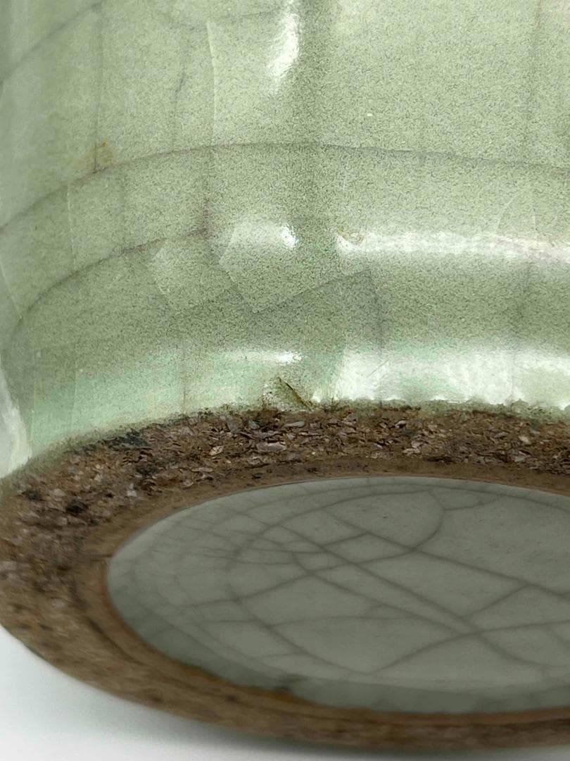 南宋～元時代 青磁貫入花瓶 汝官窯 龍泉窯 花入 茶道具(E-78)