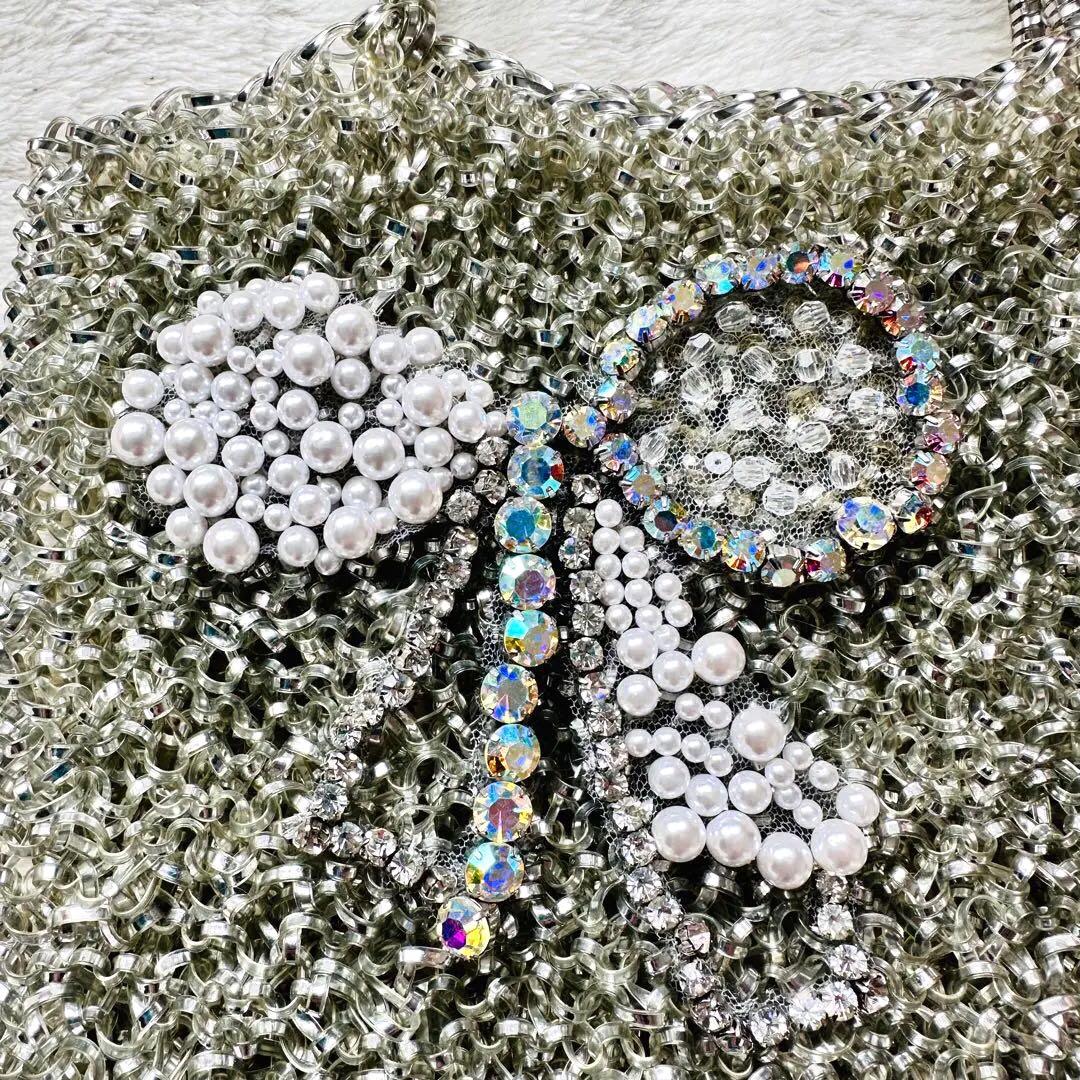 ANTEPRIMA アンテプリマ リボン パールビジューワイヤーバッグ シルバー