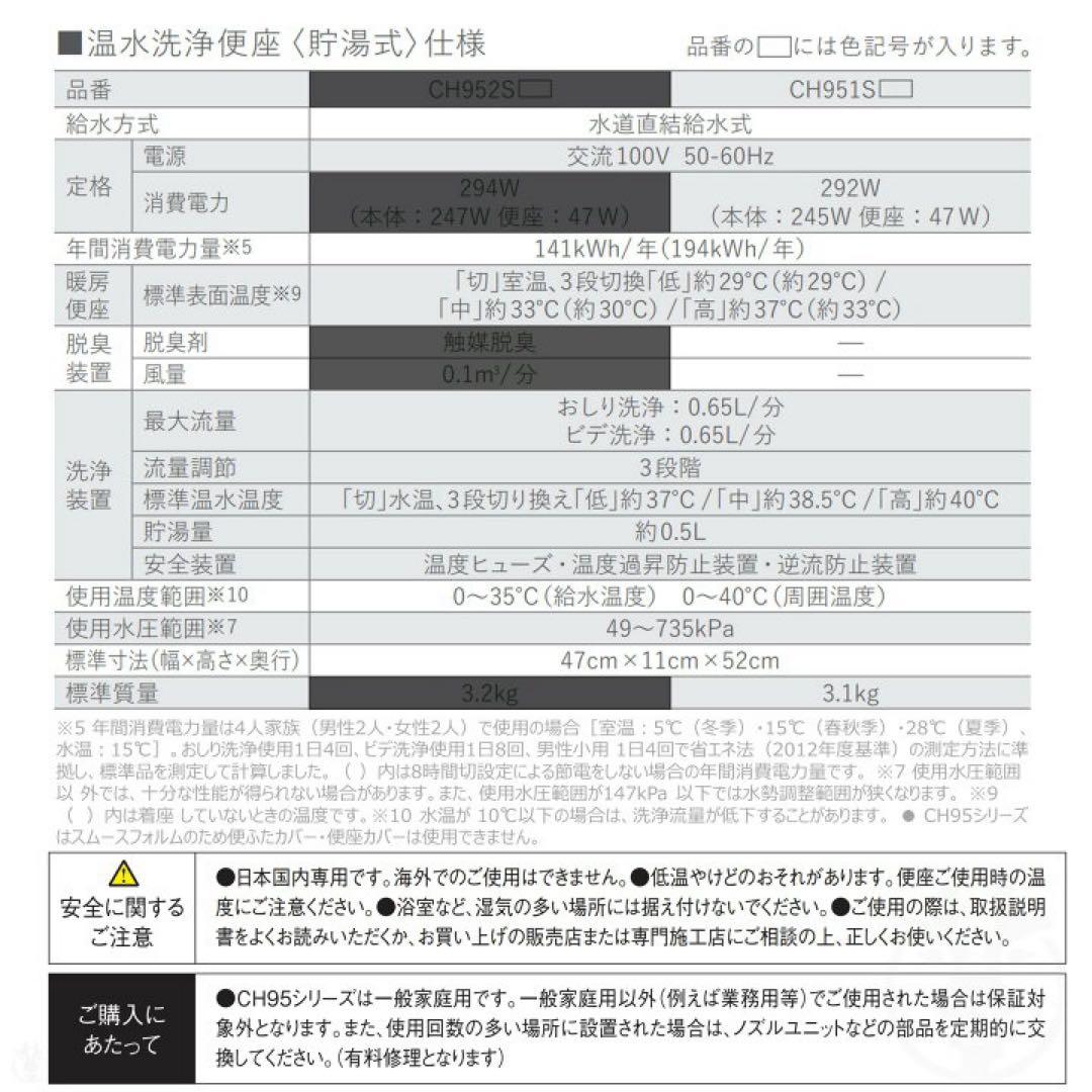 開封済み未使用品 パナソニック 温水洗浄便座 CH951S