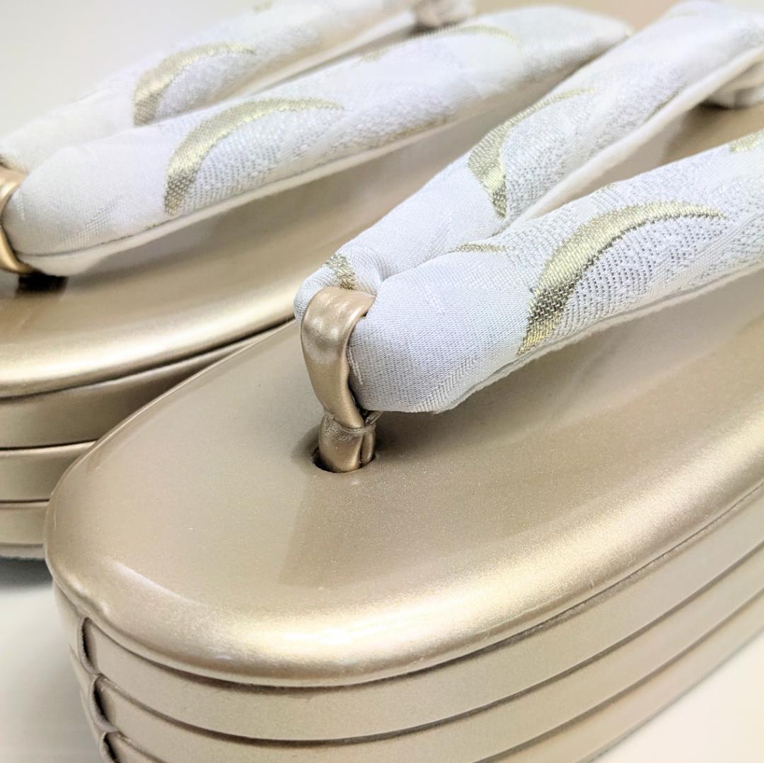 和装 草履バッグセット 帯地 白×金 3枚芯 フリーサイズ k19-14