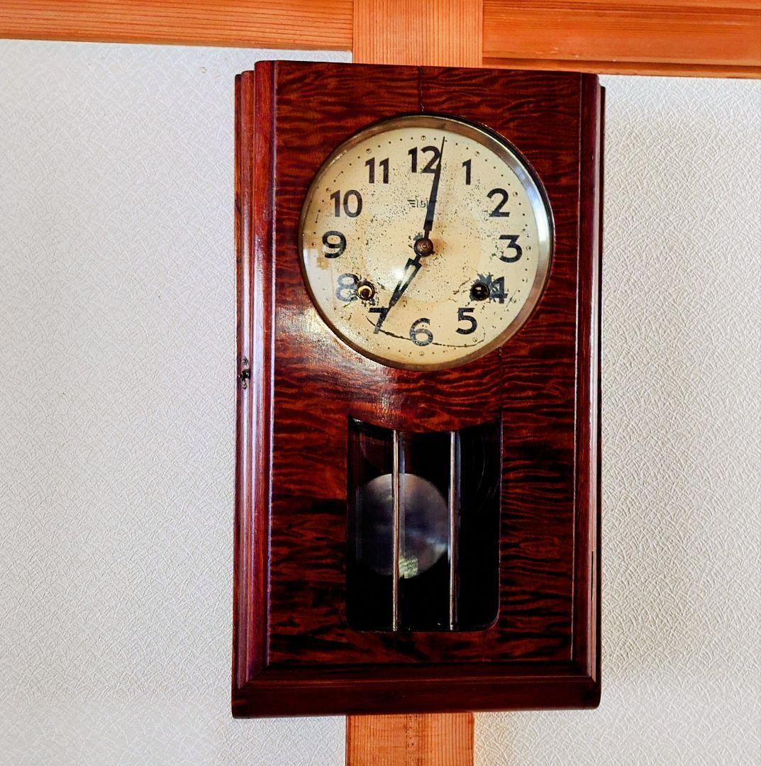 〈珍品・完動美品〉帝国時計工業重工舎　底面楕円ガラスゼンマイ振り子時計　古時計