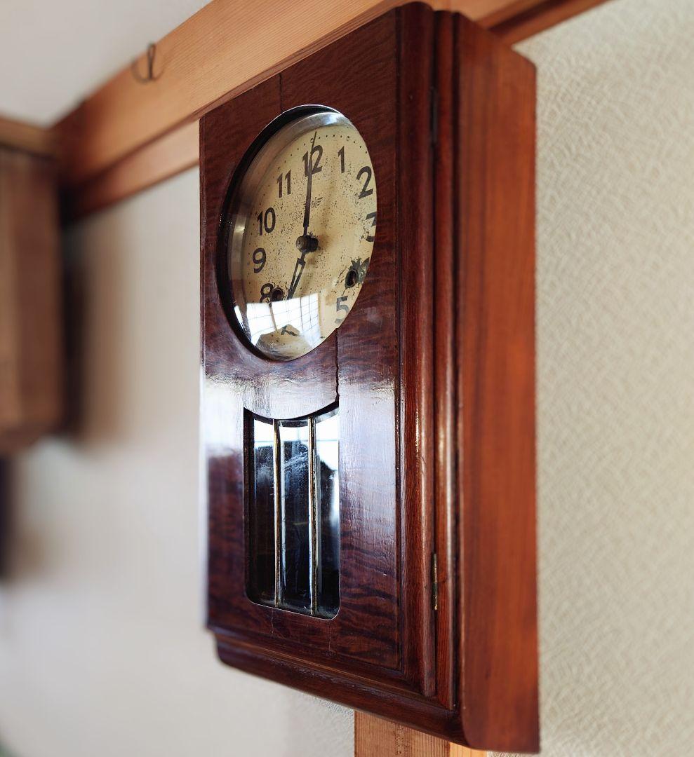 〈珍品・完動美品〉帝国時計工業重工舎　底面楕円ガラスゼンマイ振り子時計　古時計