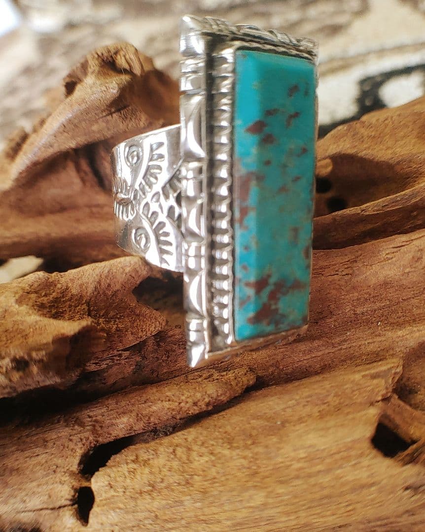 天然ターコイズ　シルバー　silver925 ハンドメイド　リング　19.5号