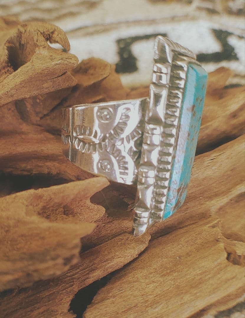 天然ターコイズ　シルバー　silver925 ハンドメイド　リング　19.5号