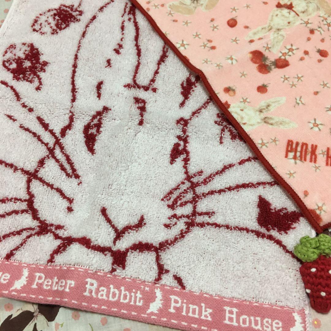 Pink House ウサギとイチゴのタオルハンカチ 新品未使用 タオル