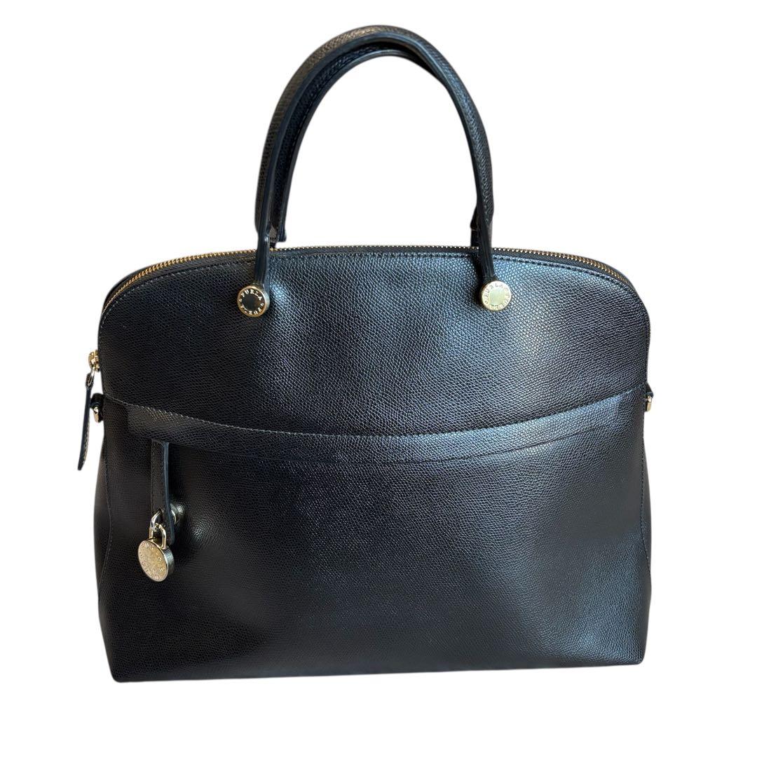 ◎美品◎ FURLA PIPER フルラ パイパー ブラックレザー ハンドバッグ
