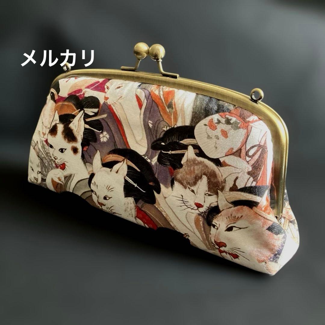 妖怪猫　ハンドメイド　親子がま口長財布　和柄