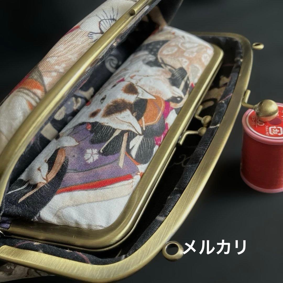 妖怪猫　ハンドメイド　親子がま口長財布　和柄