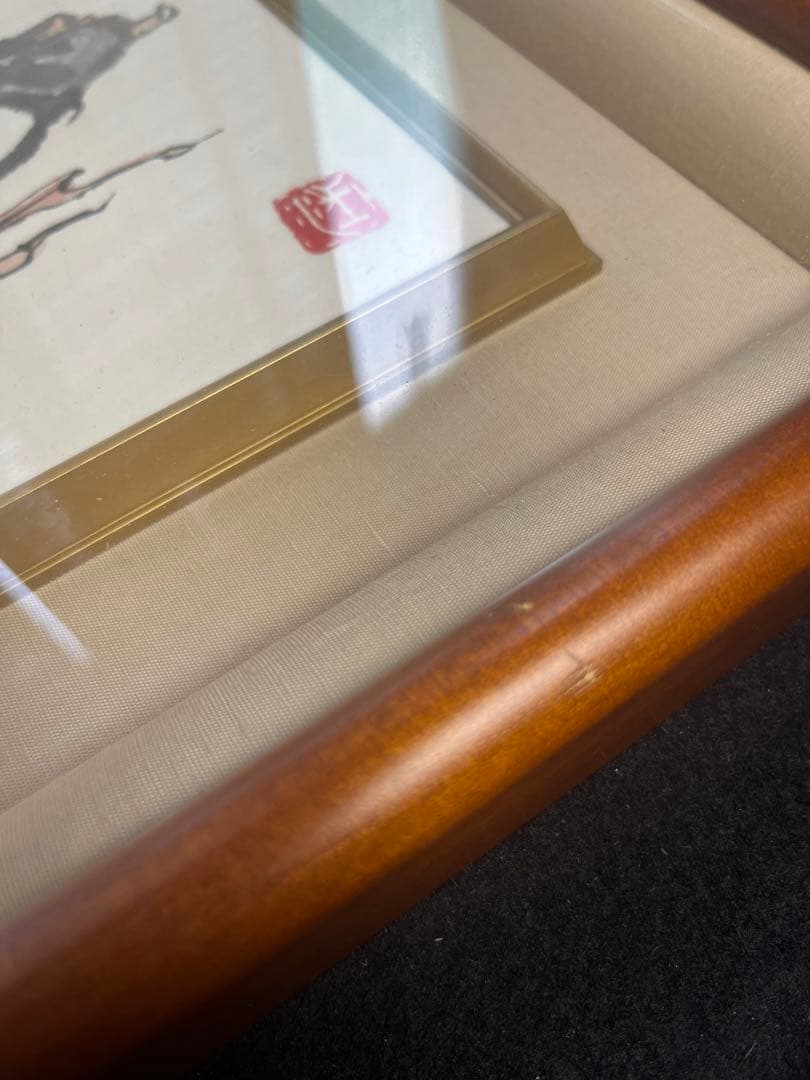 中国画 色紙 額 額縁 美術品 絵画 書道 アンテイーク 画額 在銘 肉筆