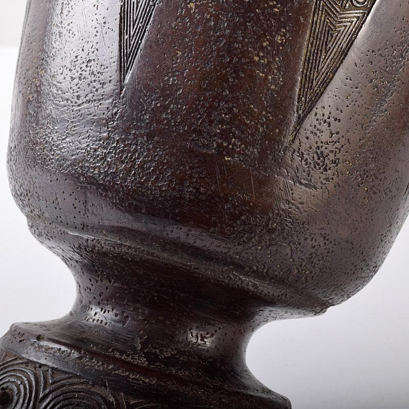 中国 大明宣徳年製 古銅宣徳銅 神獣双耳瓶 花