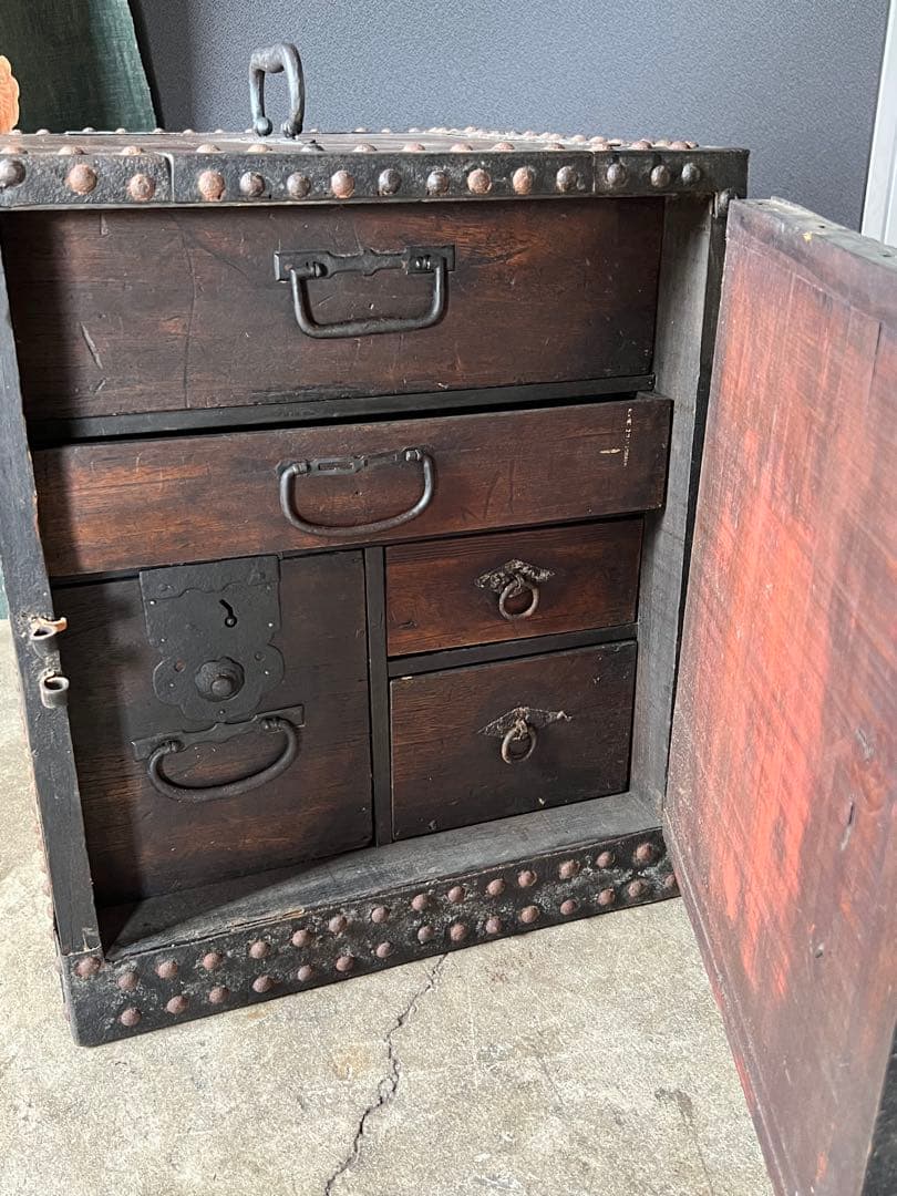 希少骨董 船箪笥 (金庫) 時代和箪笥 鉄地金具 隠し抽斗有 昭和レト