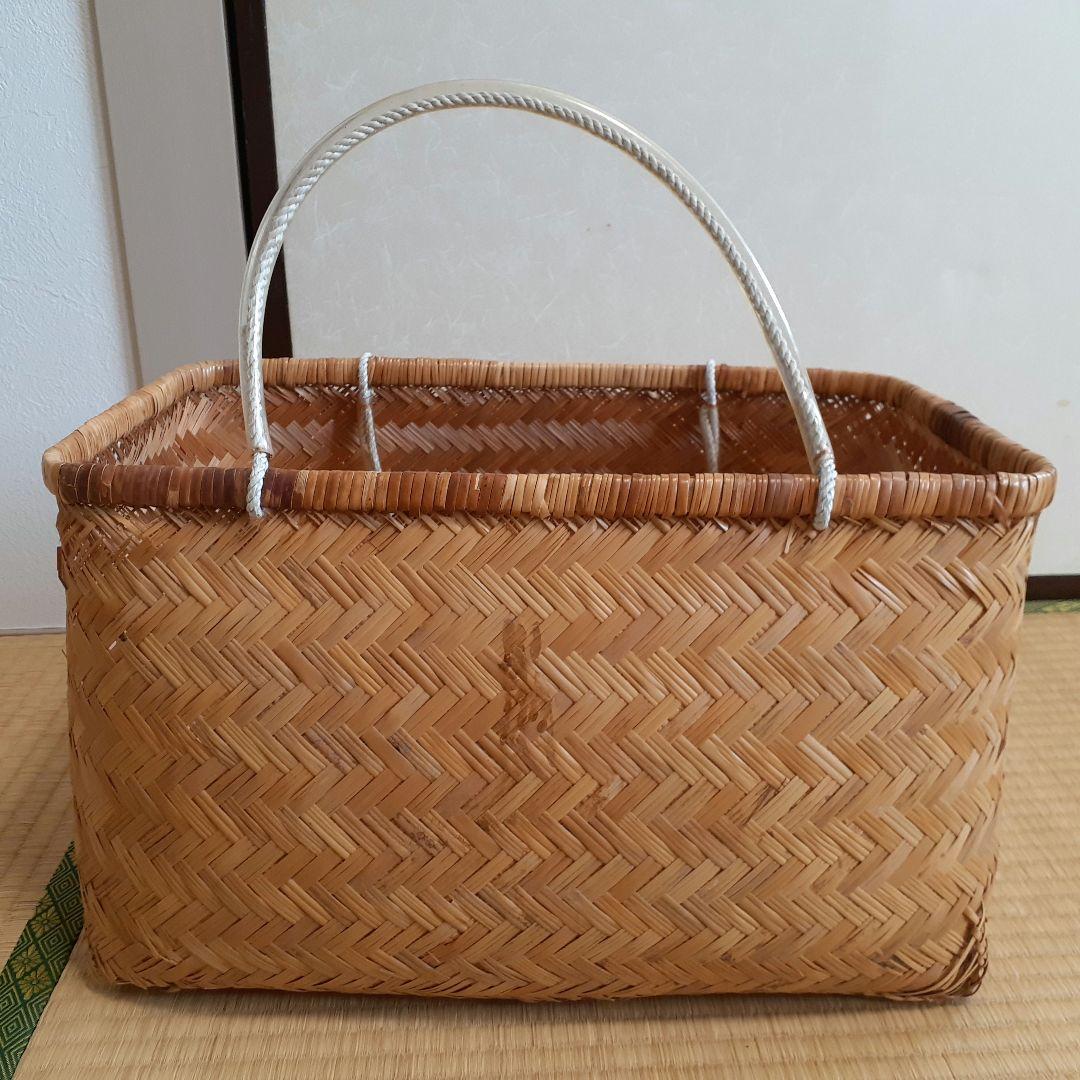 竹籠編みかご竹昭和レトロ民芸品古道具手提げ大型収納バスケット容器 市場