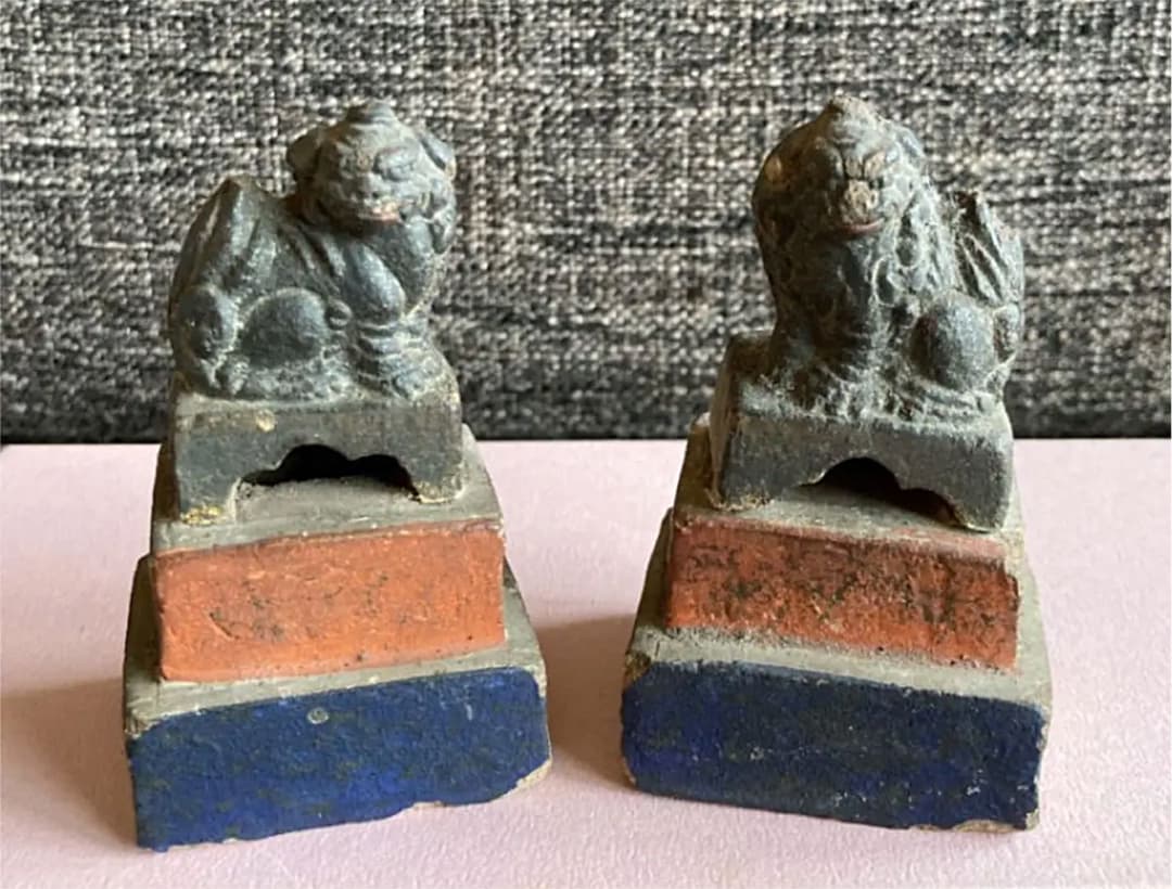 狛犬 骨董品 アンティーク 915『獅子狛犬 阿吽一対』 /骨董品 古美術