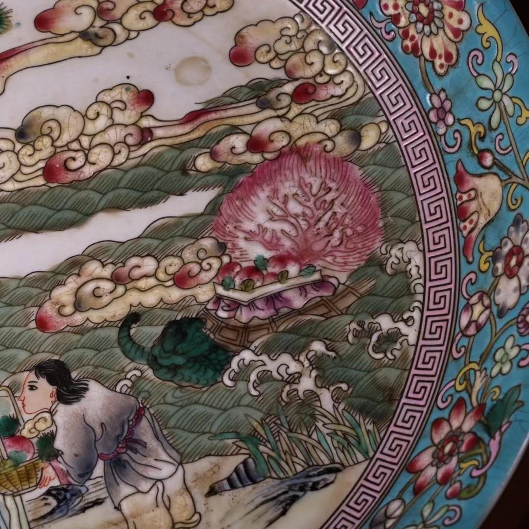 中国古美術・旧蔵粉彩・陶磁器中皿・人物風景絵・置物・純手描き・箱付・文房具・禮品