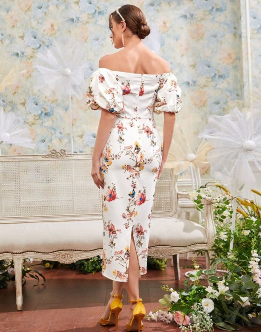 Leja オフショルダー花柄刺繍マーメイドドレス オケージョン 結婚式