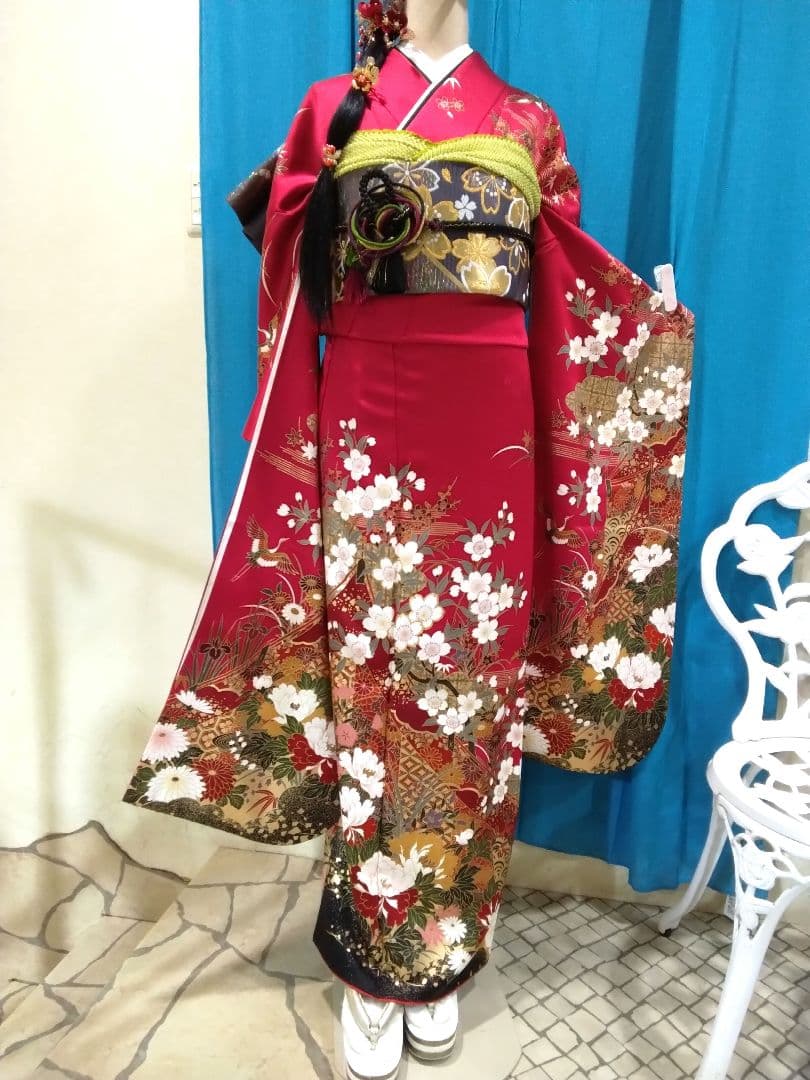 振袖フルセット、やまと誂製成人式、重ね衿、帯揚げ帯締め西陣袋帯