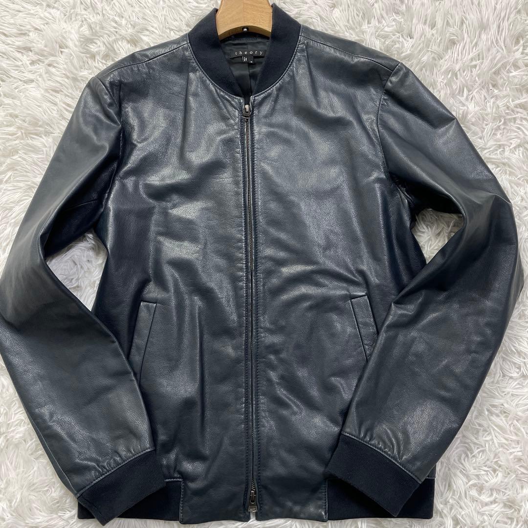セオリー シングルライダースジャケット シープスキン ネイビー M
