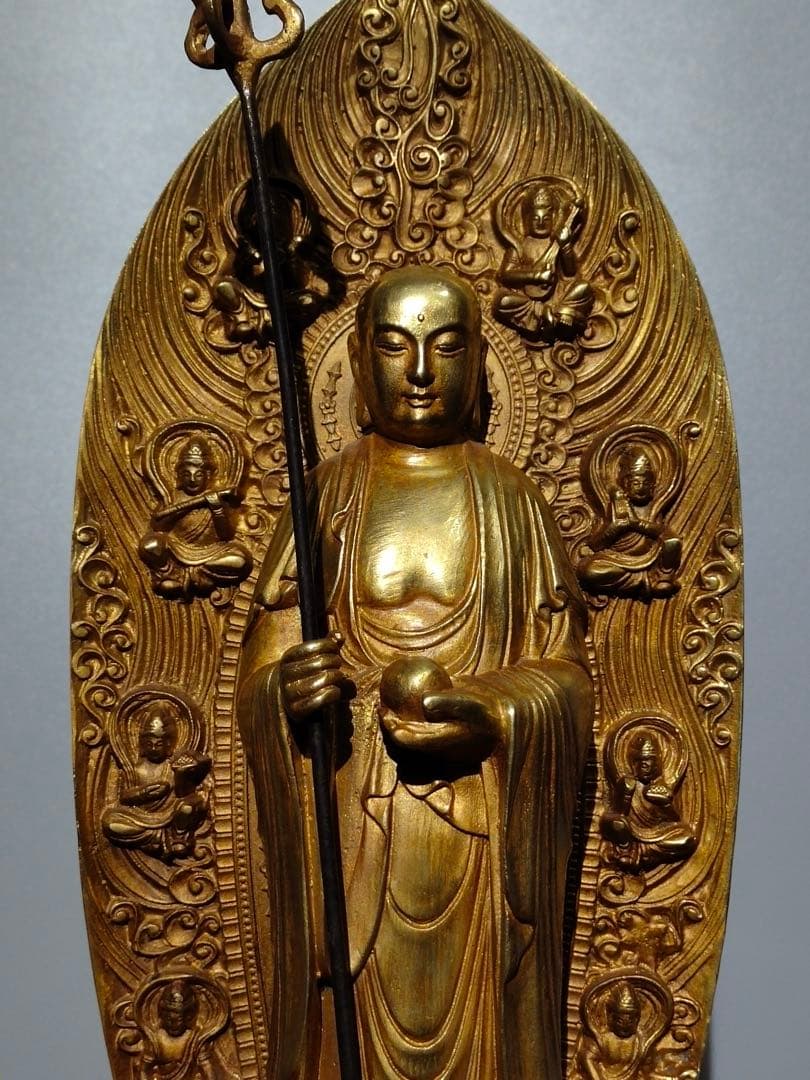 旧蔵 純銅鎏金仏像「地蔵菩薩 」