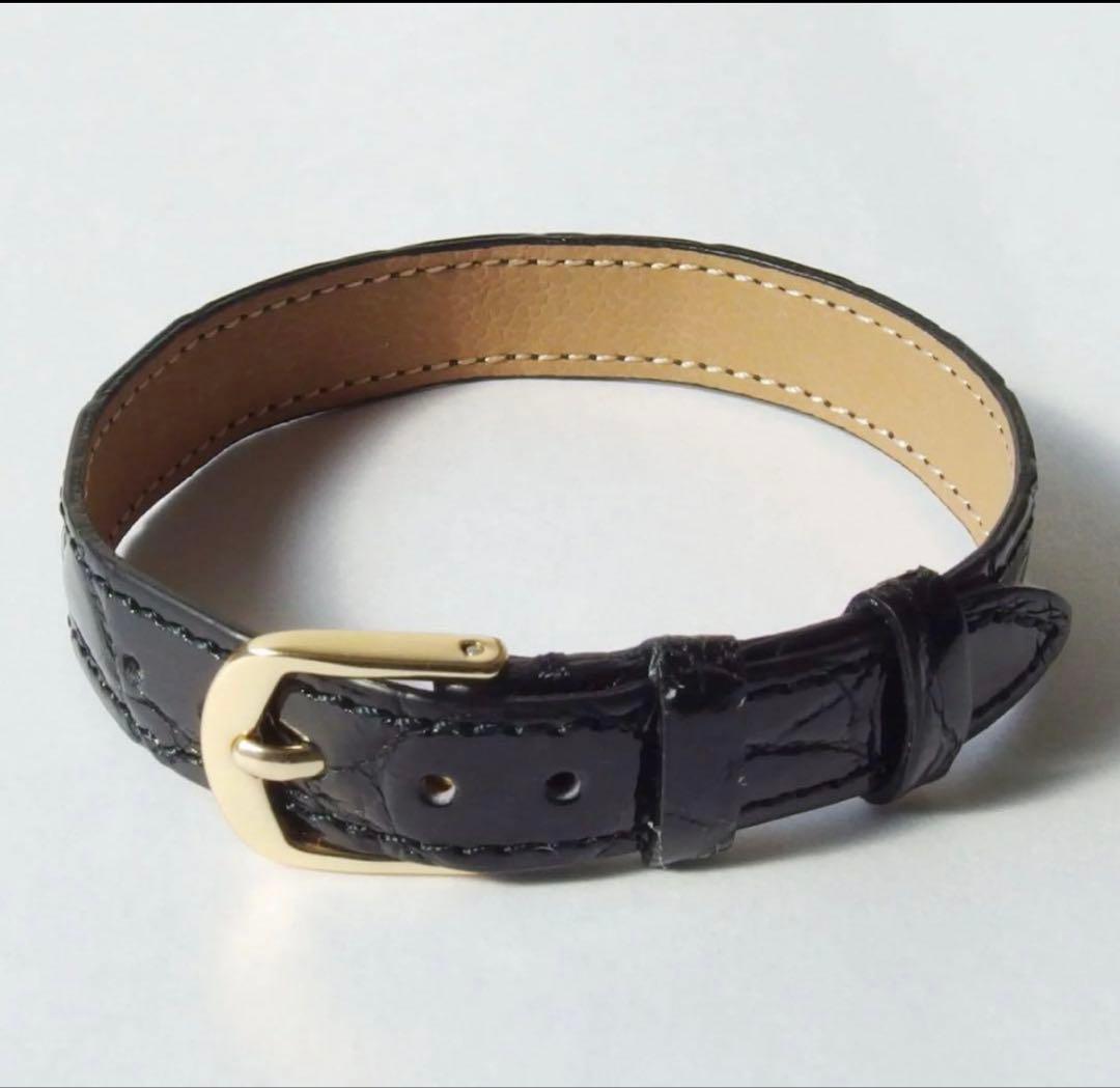 新品未使用 ワニ革 カイマン引き通し時計ベルト 10mm 黒