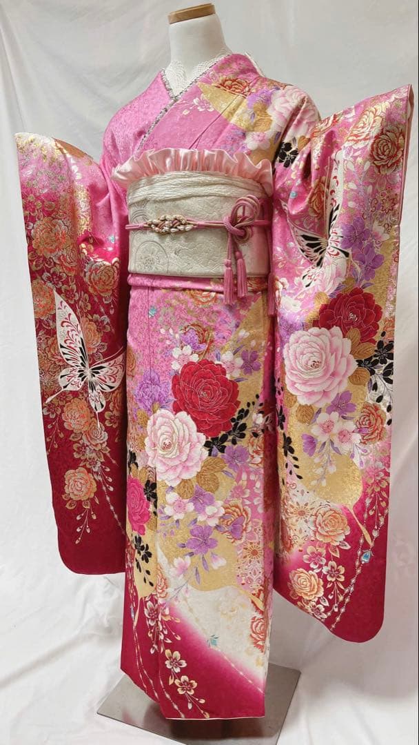 振袖フルセット（7点）正絹成人式赤系白可愛い 可愛い♡振袖フル