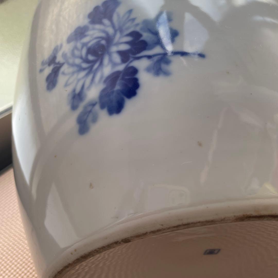 最終値下げ 当時物】火鉢 ノリタケ 陶器 ブルー 菊 手あぶり メダカ鉢 日陶