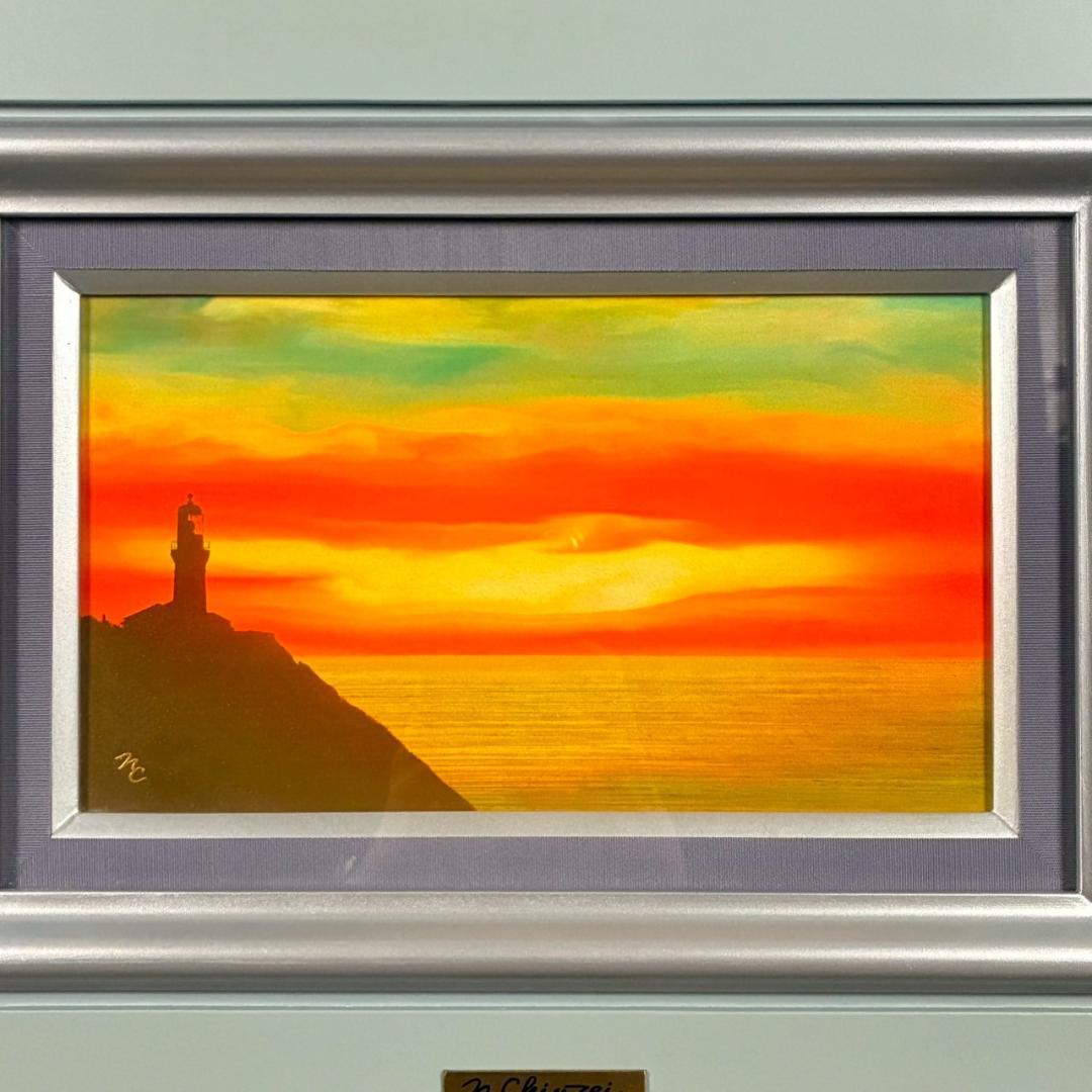 美品 鎮西直秀「瑞彩 御前崎旭光」油彩画 油絵 直筆サイン・印入 一枚の絵取扱