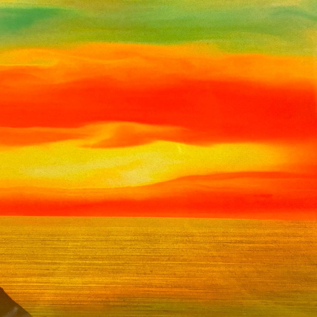 美品 鎮西直秀「瑞彩 御前崎旭光」油彩画 油絵 直筆サイン・印入 一枚の絵取扱