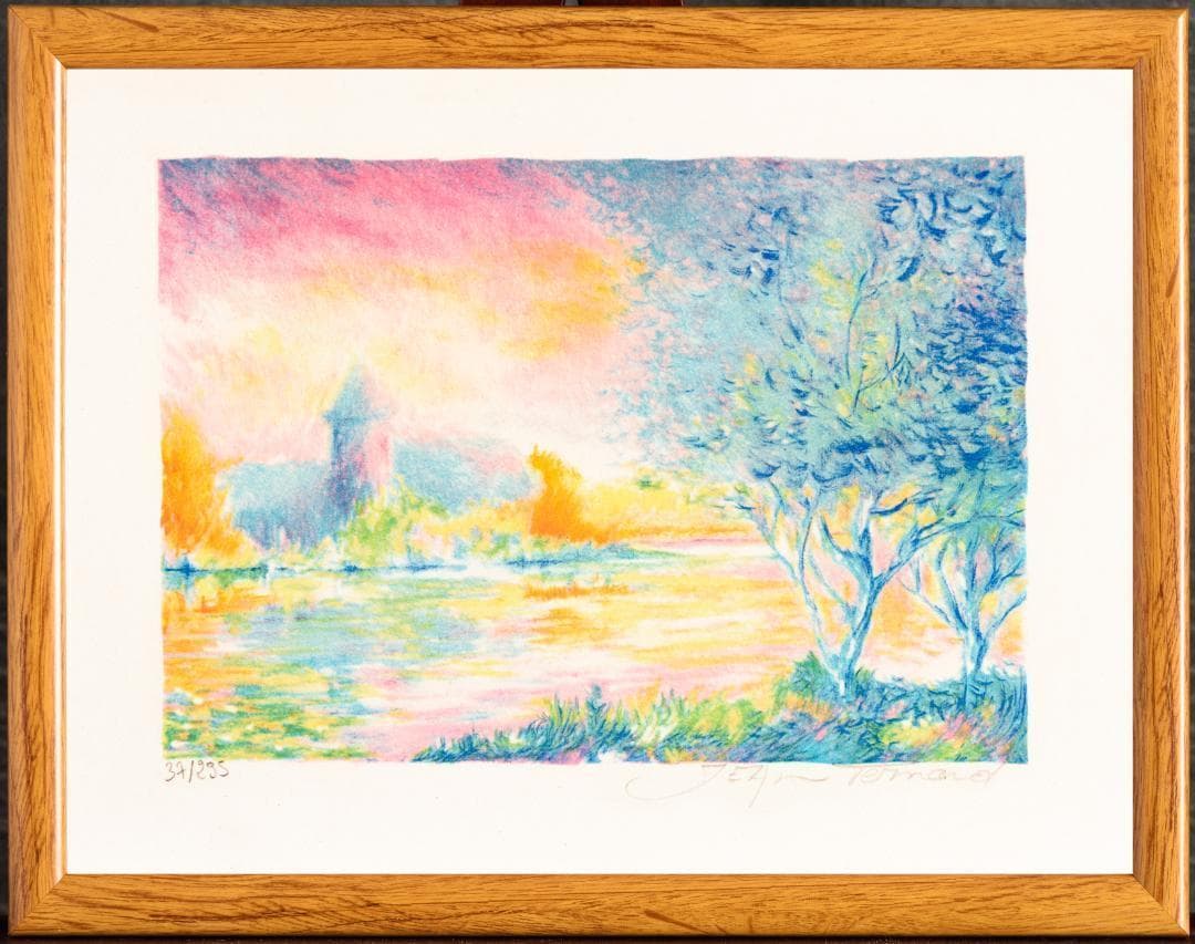 綺麗な版画 エディションとサイン入り(作者不詳) 外寸約320×247mm 1