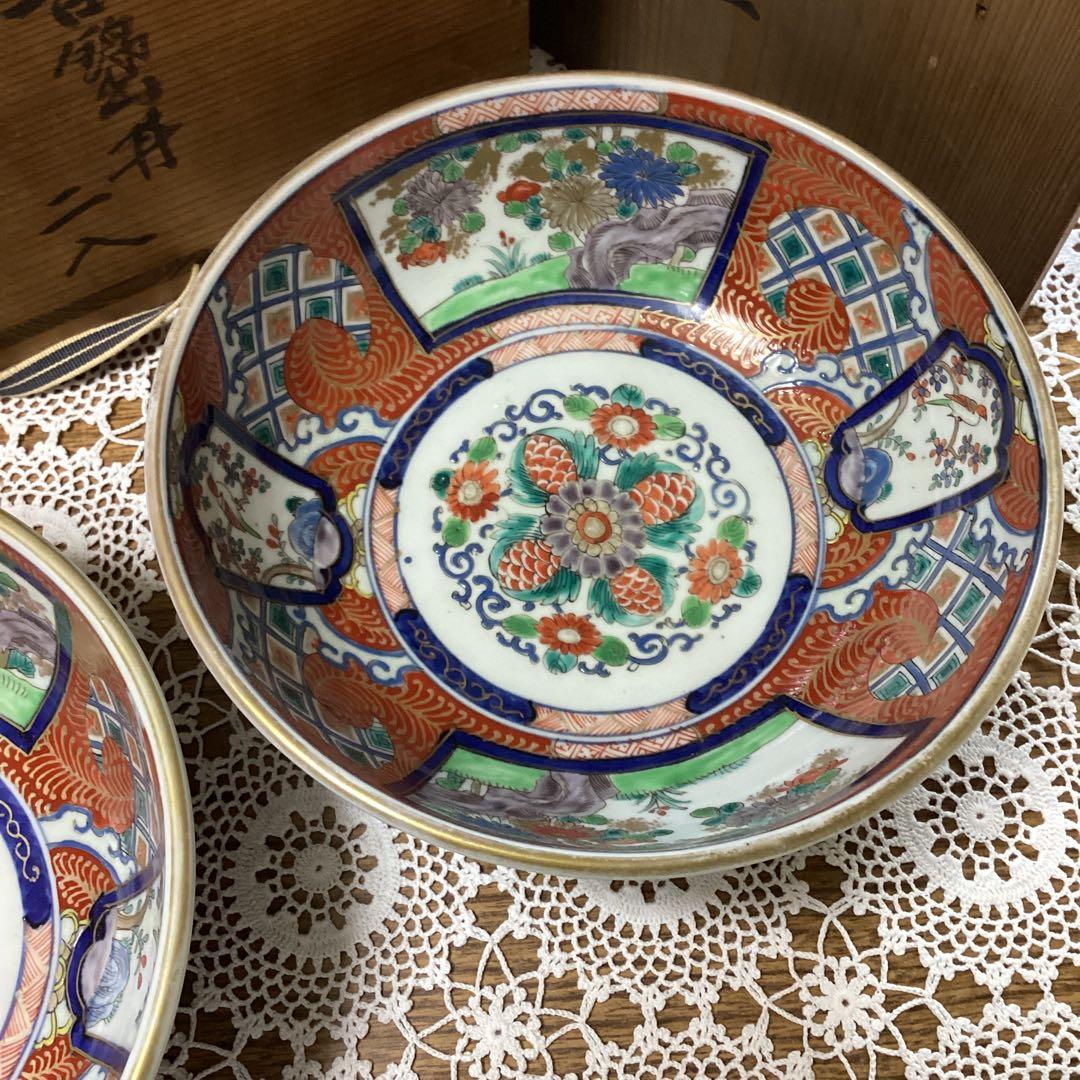 k17 伊万里焼 古錦手 2入 花鳥柄の深皿 鉢物