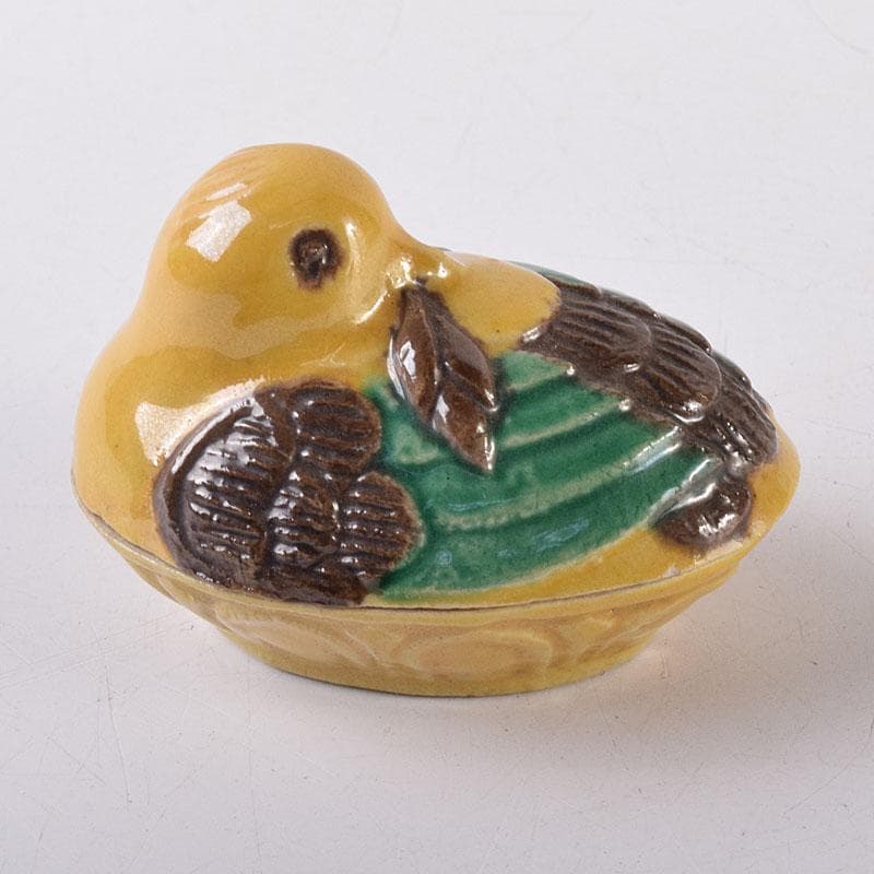 茶道具 平安竹泉造 黄交趾鳥 香合 共布共箱 V R8622