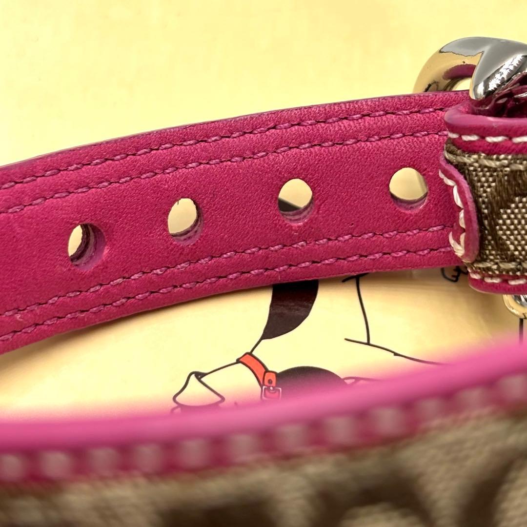 美品 COACH 小型犬用首輪 XS ピンク シグネチャー チャーム付き 楽天