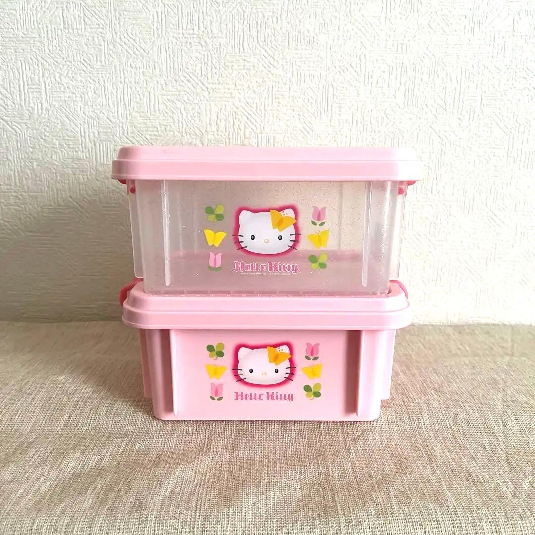 Hello Kitty 収納ボックス ミディアムサイズコンテナ ピンク クリア