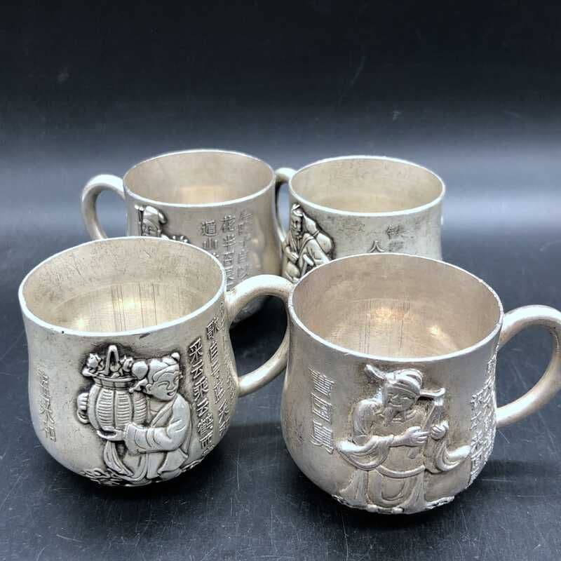 銅 細工 レリーフ八仙杯 ティーカップ 茶道具装飾品 工芸品 美術品 置物
