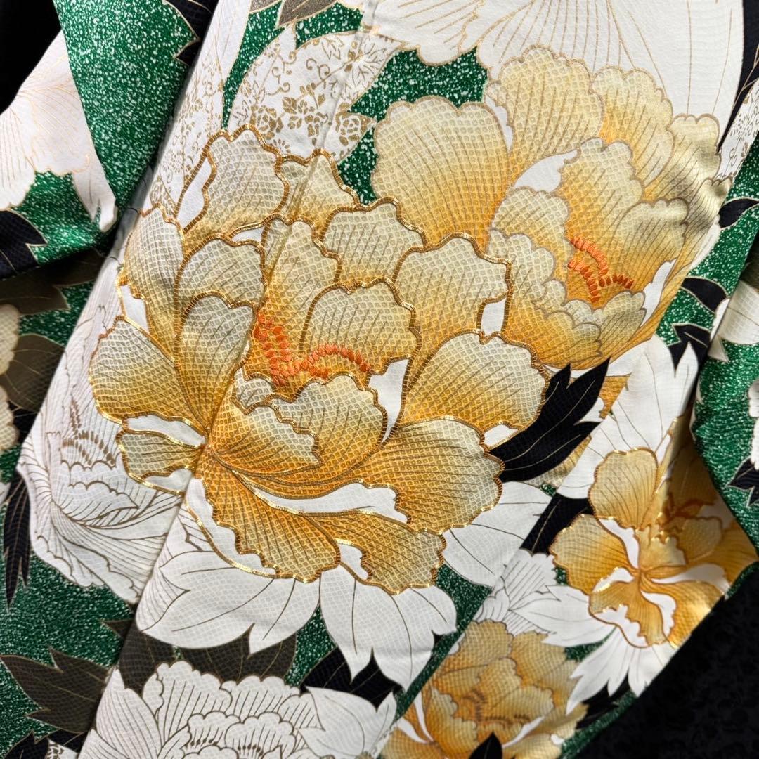 美品 たたき染 牡丹 大柄 金彩 金駒刺繍 逸品 フルセット 振袖 振り袖 美