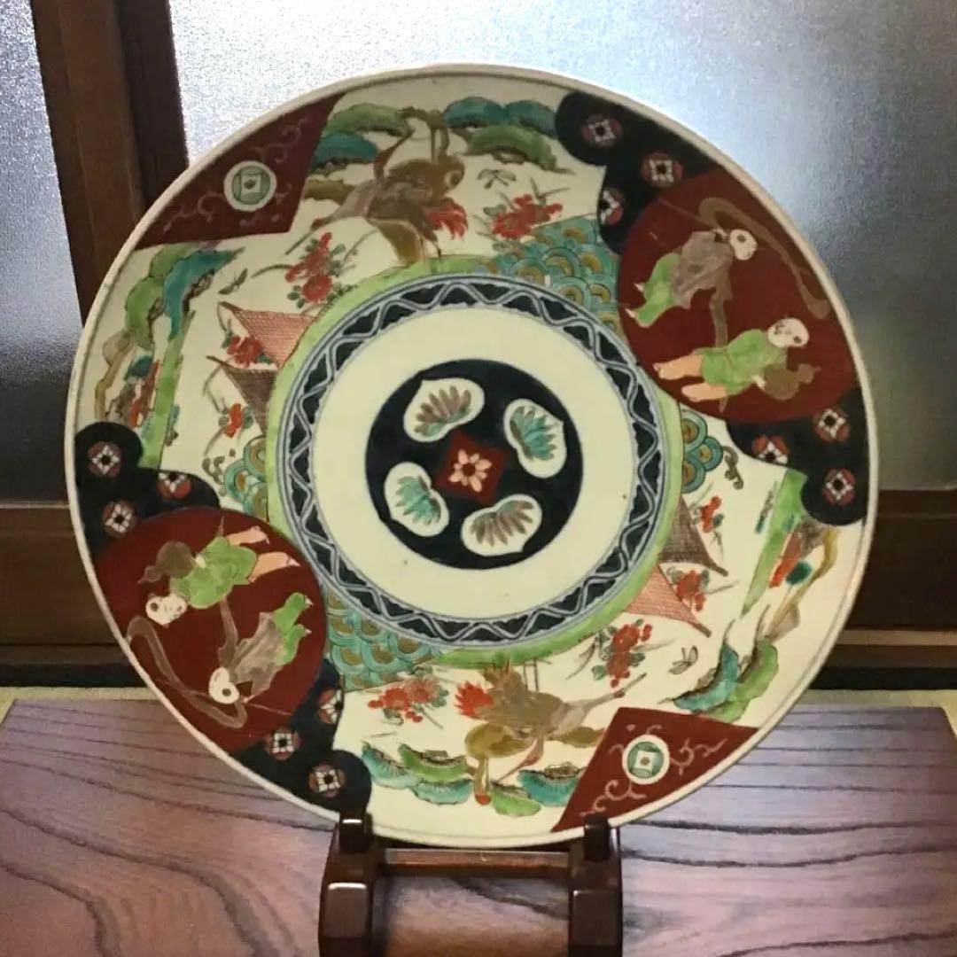 色絵古伊万里唐子鶴の図大皿