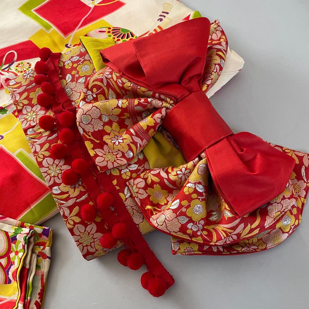 七五三　5歳、6歳　アンティークお着物セット　ハンドメイド　作り帯