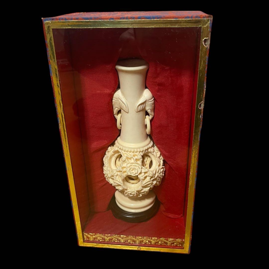 中国美術 象牙調 多層球 花瓶 彫刻 工芸品 置物